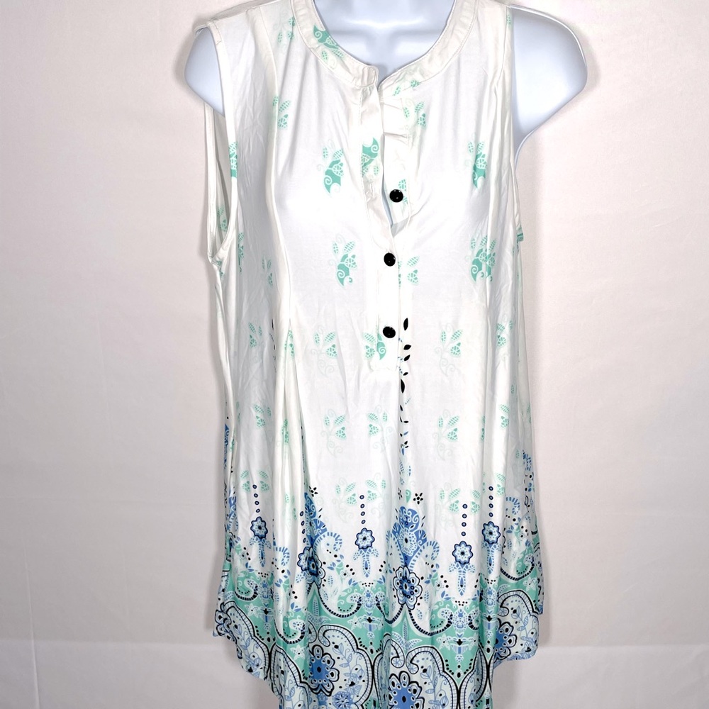 Boho Tank Dress Size Large White Blue and Green Midi